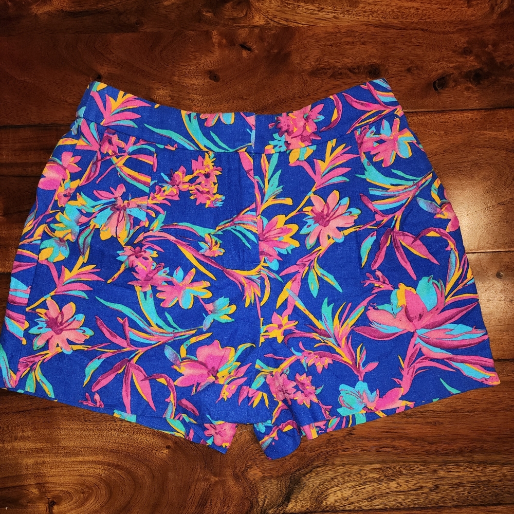 J. CREW Linen Blend Tropical Floral Shorts in Navy Multicolor W Pockets Sz 4 EUC - Picture 2 of 8